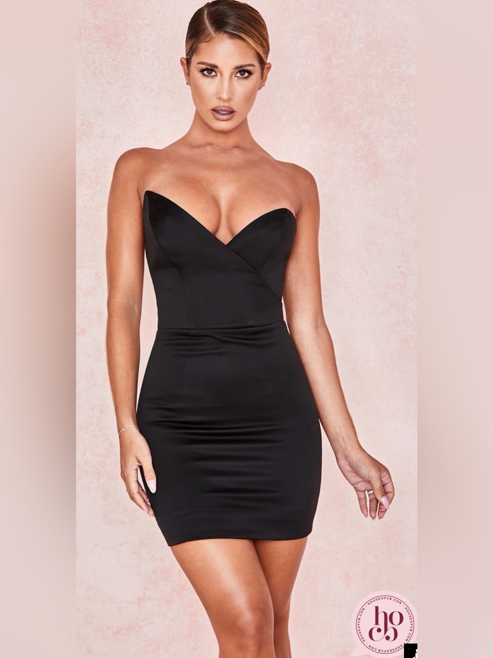 House of CB Chouchou Black Satin Asymmetric Mini Dress - Size M